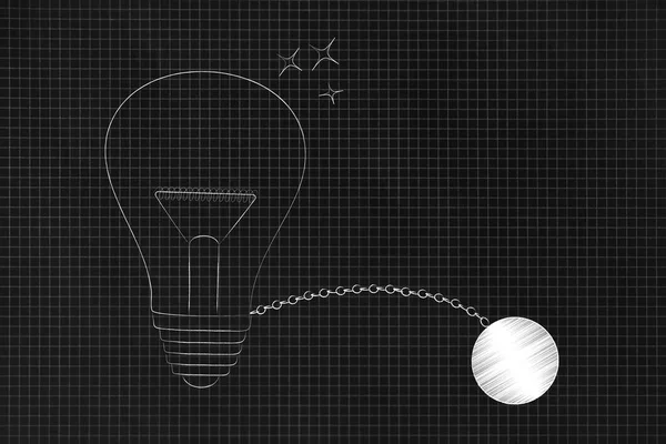 set your mind free conceptual illustraion: light bulb with ball and chain