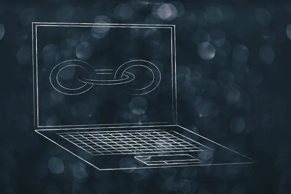 Τεχνολογία Συσκευών Εικονογράφηση Laptop Σύνδεση Αλυσίδα Εικονίδιο Στην Οθόνη — Φωτογραφία Αρχείου