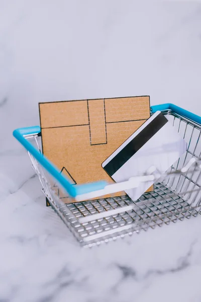 Ödeme Kartı Mini Karton Teslim Simgesi Alışveriş Sepeti Sipariş Satın — Stok fotoğraf