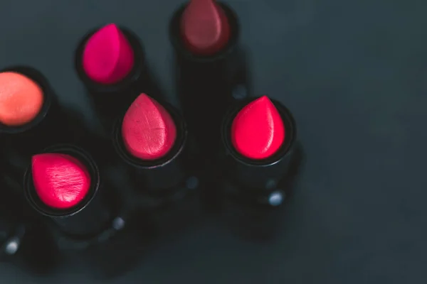 Grupo Lápiz Labial Rojo Rosado Desnudo Con Diferentes Colores Texturas — Foto de Stock