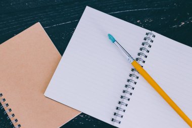 bloknot ve suluboya ile Resepsiyon fırçalar ile boş sayfaları ve 