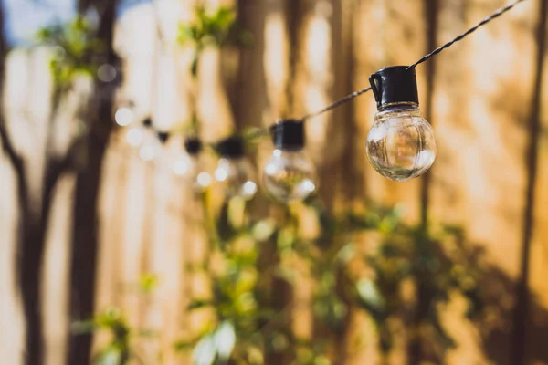 trendy globe string lights outdoor hanging from trees in private