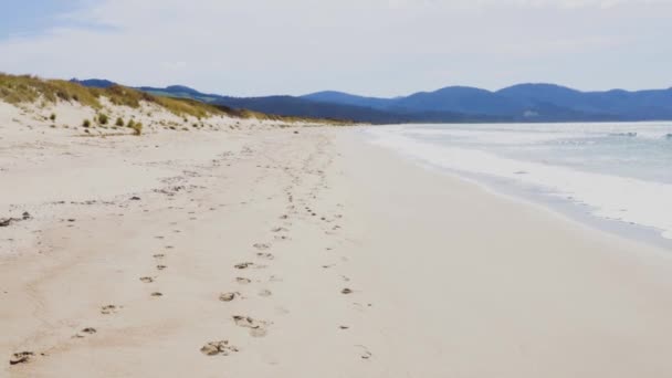Pristine Deserted Beach Marion Bay Coast Tasmania Australia Sun Shining — Stock Video