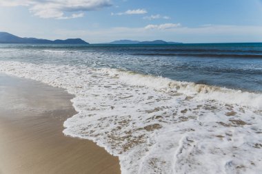 Güney Pasifik'e bakan güneşli el değmemiş ve ıssız plaj 