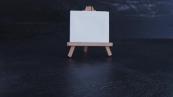 Blank Canvas Dark Desk Hand Placing Group Coloured Pencils Next — Stock Video