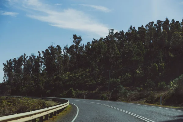 Campo Tasmania con campos verdes y caminos vacíos en una carretera — Foto de Stock