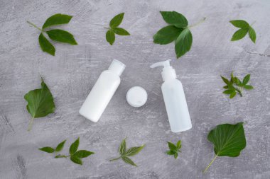 Doğal güzellik ürünleri, bir grup losyon şişesi.