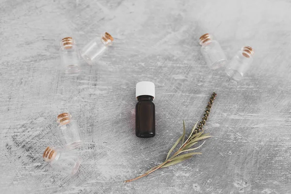 Beleza natural e bem-estar, garrafa de óleo essencial com farelo minúsculo — Fotografia de Stock