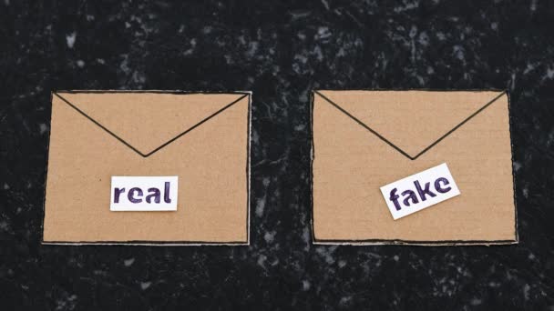 Důvěryhodné Falešné Maily Nebo Line Podvody Koncept Mail Obálky Ikony — Stock video