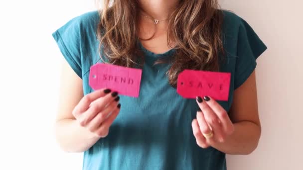 Budgeting Managing Your Finance Conceptual Still Life Woman Showing Spend — Stock Video