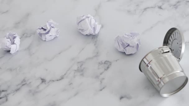 Conceito Bloco Criativo Burnout Grupo Rascunhos Bolas Papel Raspado Entrando — Vídeo de Stock