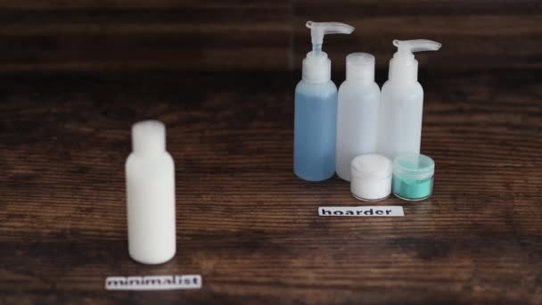 Minimalista Estilo Vida Hoarder Conceitual Ainda Vida Produto Beleza Essencial — Vídeo de Stock