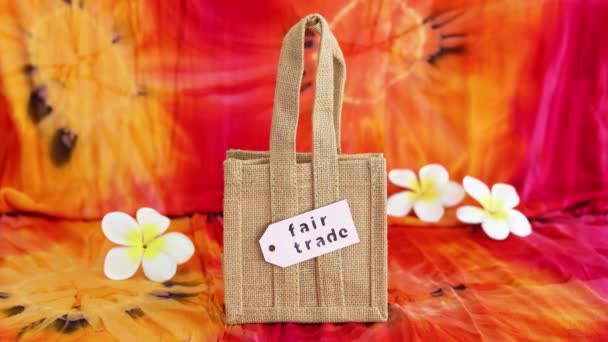 Vídeo Conceptual Compras Éticas Pequeña Bolsa Materiales Naturales Con Texto — Vídeos de Stock