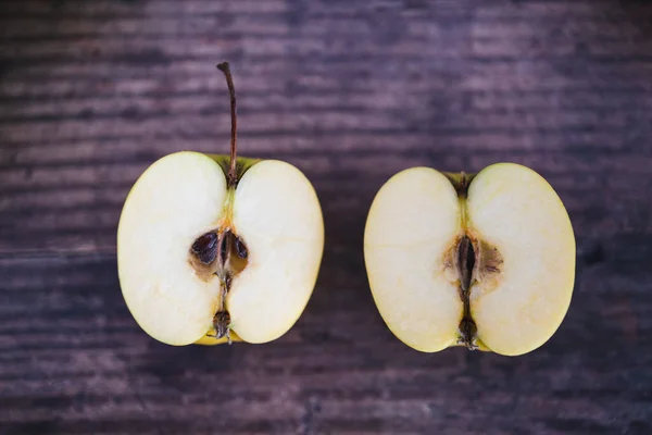 Healthy Plant Based Food Ingredients Concept Apple Halves Wooden Table — Stock Photo, Image