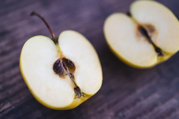 Healthy Plant Based Food Ingredients Concept Apple Halves Wooden Table — Stock Photo, Image