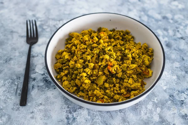 Gezonde Plantaardige Recepten Concept Veganistisch Roerei Tofu Erwten Met Indiase — Stockfoto