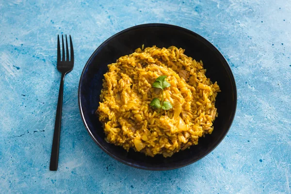 Concepto Recetas Alimentos Saludables Base Plantas Risotto Curry Cremoso Vegano — Foto de Stock