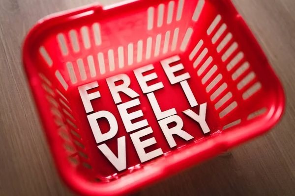 Online Purchases Contact Delivery Shopping Basket Free Delivery Text — Stock Photo, Image