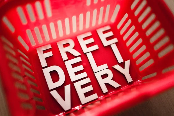 Online Purchases Contact Delivery Shopping Basket Free Delivery Text — Stock Photo, Image