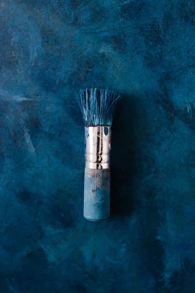 Brush Top Finished Work Abstract Textured Painting Photography Backdrop Blue — Stock Photo, Image