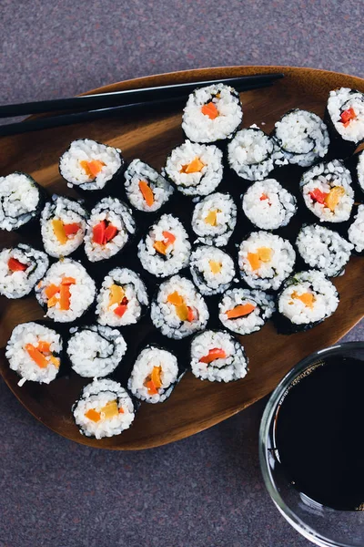 Egészséges Növényi Alapú Ételreceptek Koncepciója Vegán Sushi Hínárral Ragacsos Rizs — Stock Fotó