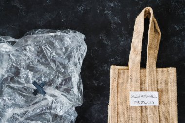 ekolojik tercihler ve çevresel farkındalık kavramı, Sürdürülebilir Ürünler etiketi yeniden kullanılabilir poşetin yanında