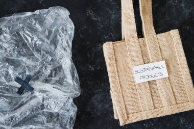 ekolojik tercihler ve çevresel farkındalık kavramı, Sürdürülebilir Ürünler etiketi yeniden kullanılabilir poşetin yanında