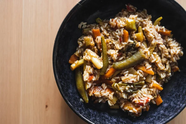 Concepto Saludable Recetas Alimentos Base Plantas Arroz Frito Vegano Con — Foto de Stock