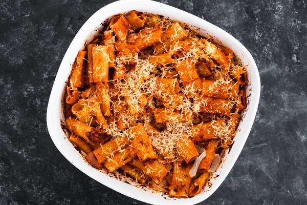 Sano Concetto Ricette Alimentari Base Vegetale Pasta Vegana Rigatoni Forno — Foto Stock