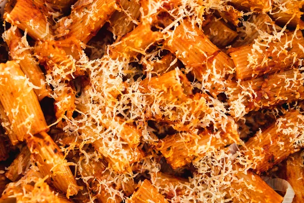 Gezonde Plantaardige Recepten Concept Veganistische Rigatoni Pasta Gebakken Met Rode — Stockfoto