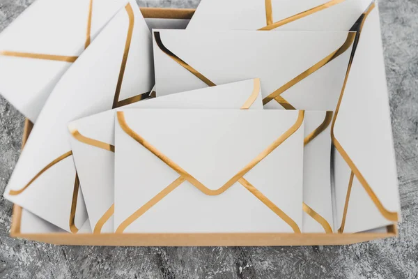Conceito Organização Caixa Entrada Limpeza Grupo Envelopes Dentro Metáfora Caixa — Fotografia de Stock