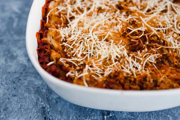 Conceito Saudável Receitas Alimentos Base Plantas Lentilha Vegana Ragu Lasanha — Fotografia de Stock