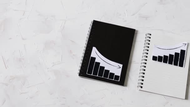 Concepto Estadístico Tendencias Positivas Negativas Sobre Gráficos Cuadernos Lado Lado — Vídeos de Stock