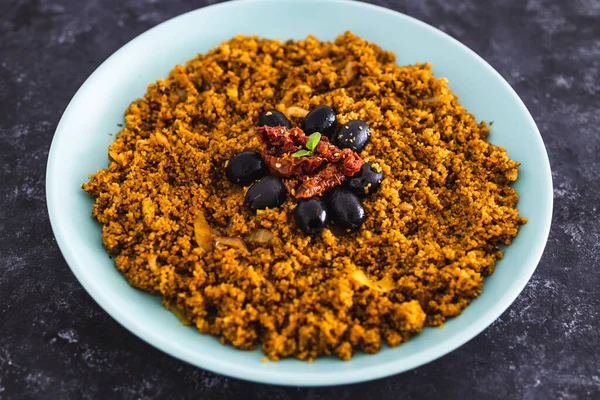 Gesunde Pflanzliche Rezepte Veganer Würziger Cous Cous Mit Marokkanischen Gewürzen — Stockfoto