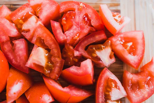 Concept Ingrédients Alimentaires Simples Tomates Crues Fraîches Coupées Dés Sur — Photo
