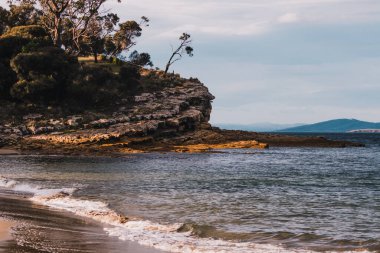 Tazmanya, Avustralya 'daki Güney Hobart' taki Blackmans Körfezi sahili doğal manzarasının ayrıntıları