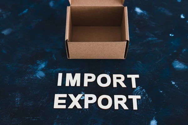 international trade and global business concept, Import Export text next to open parcel box