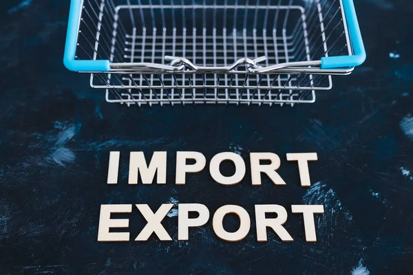 Comércio Internacional Conceito Negócio Global Importação Exportar Texto Lado Carrinho — Fotografia de Stock