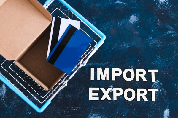 Comércio Internacional Conceito Negócio Global Importação Exportação Texto Lado Cesto — Fotografia de Stock