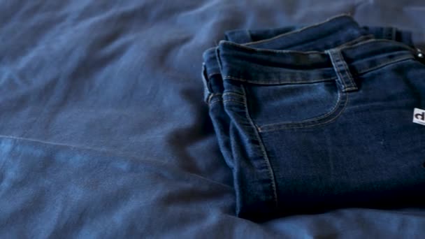 Organizing Your Wardrobe Keep Declutter Label Different Jeans Various Denim — Stock Video