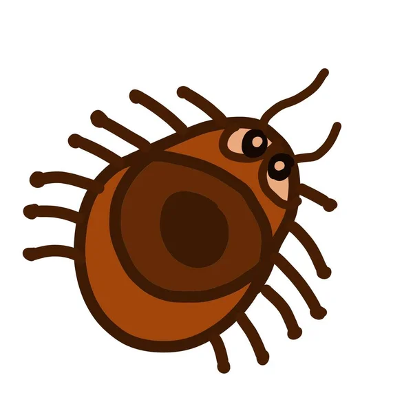 Gambar tangan kartun corat-coret karakter coklat serangga simbol bug atau logo terisolasi di putih — Stok Foto