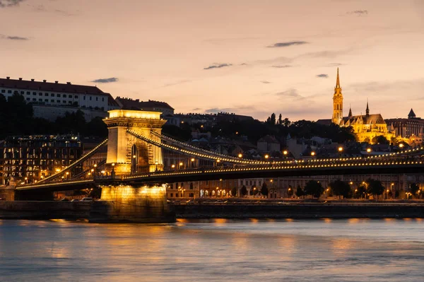 Lánchíd Éjszaka Budapest Magyar — Stock Fotó