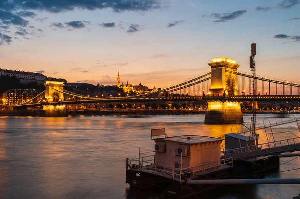 Lánchíd Éjszaka Budapest Magyar — Stock Fotó