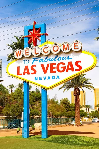 Cartel Bienvenido Fabuloso Las Vegas Día Soleado Brillante Las Vegas — Foto de Stock