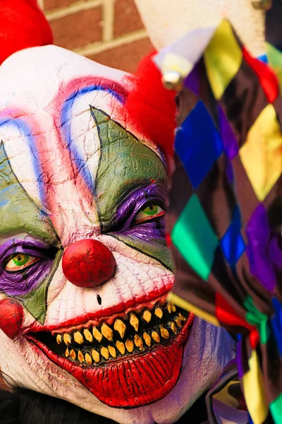 Sluit Halloween Feest Horror Clown Enge Clown Staan Close Van — Stockfoto