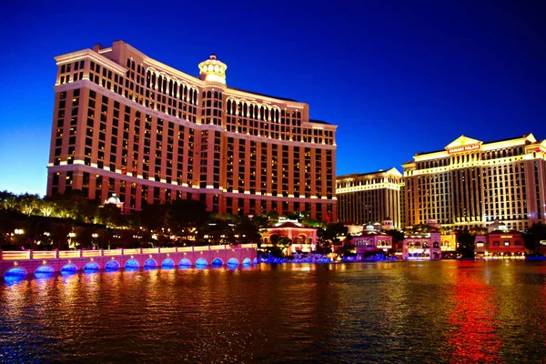 Las Vegas Usa 2018 Sonnenuntergang Hinter Dem Bellagio Hotel Und — Stockfoto