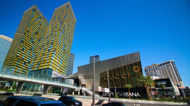 Las Vegas, Nv / Usa - 17 Eylül 2018: Las Vegas Kristaller Şehir Merkezi Perakende Bölgesi. Şehir Merkezi, Amerikan tarihindeki en büyük özel sermayeli otel ve kumarhane kompleksi.