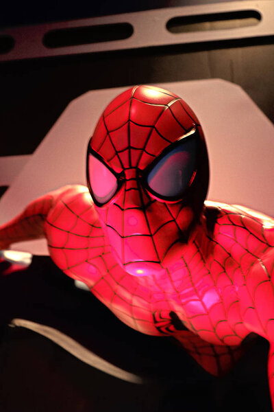 LAS VEGAS, USA - Oct 10, 2017: Close up Statue of Spider man at Madame Tussauds museum in Las Vegas.Avengers EndGame.