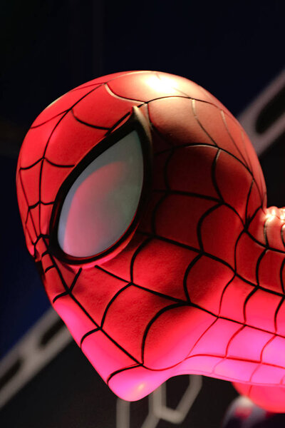 LAS VEGAS, USA - Oct 10, 2017: Close up Statue of Spider man at Madame Tussauds museum in Las Vegas.Avengers EndGame.