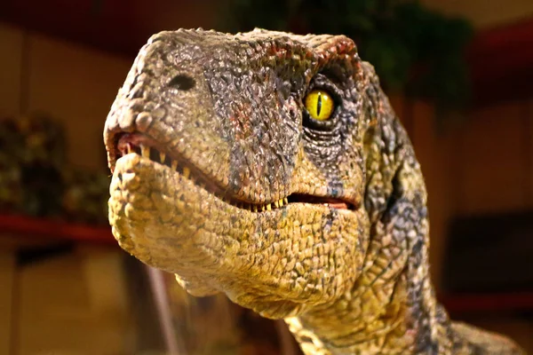 Osaka Japón Abr 2019 Primer Plano Reproducción Escala Dinosaur Velociraptor —  Fotos de Stock